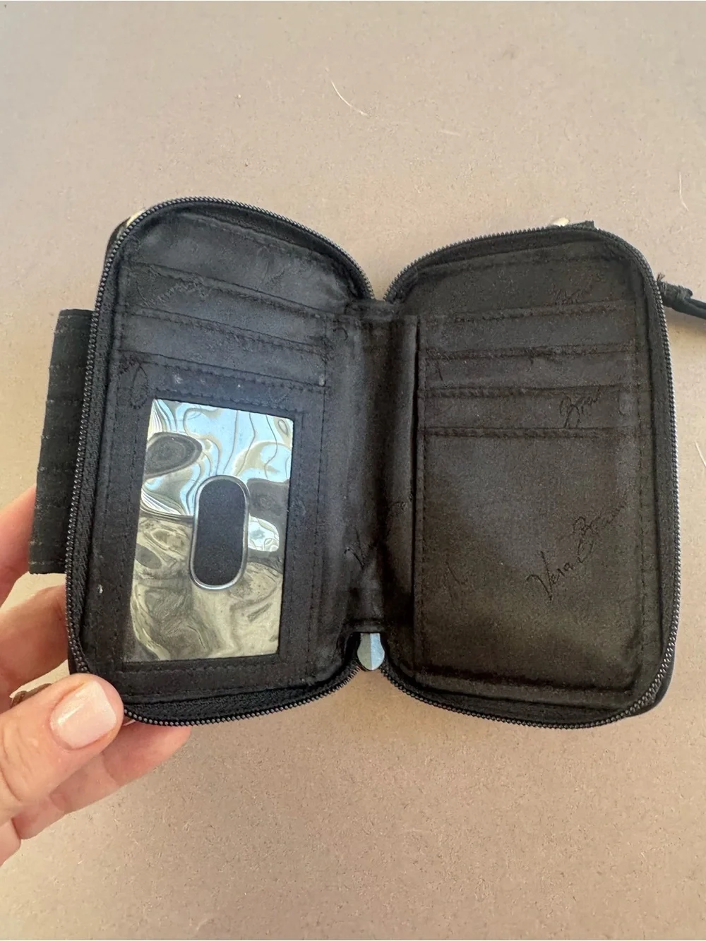 Vera Bradley Black Quilted Wristlet with Logo Plate